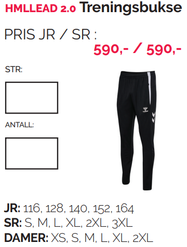 Våre treningsjakker og treningsbukser er et must på trening, samt til og fra kamp. Leveres med initialer.