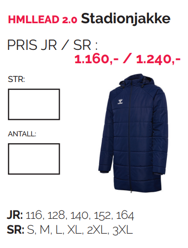Stadionjakke er et godt plagg for vinteren! Leveres med initialer.